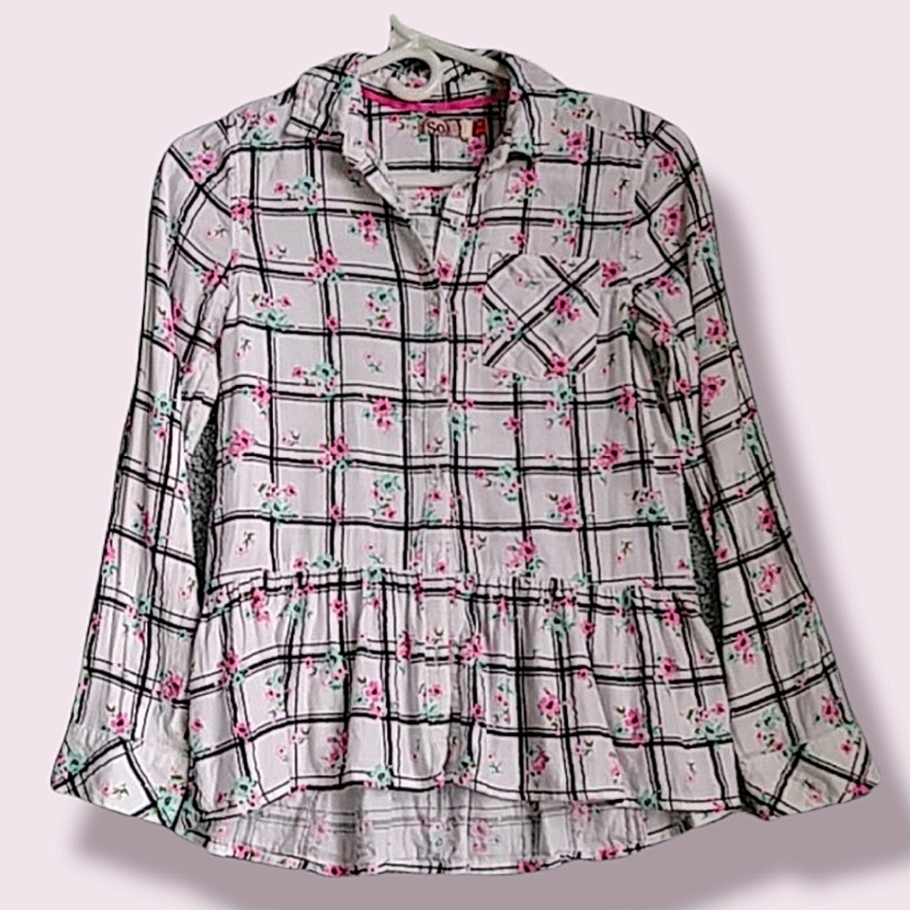 SO Girl's Flower Button Down Shirt
